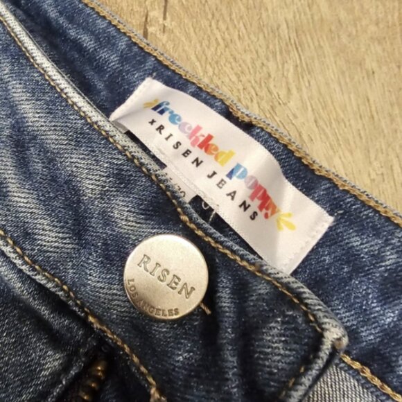 Freckled Poppy x Risen Bootcut Jeans- Women's 11/30 Patch Pocket Stretch Boho - Picture 6 of 13